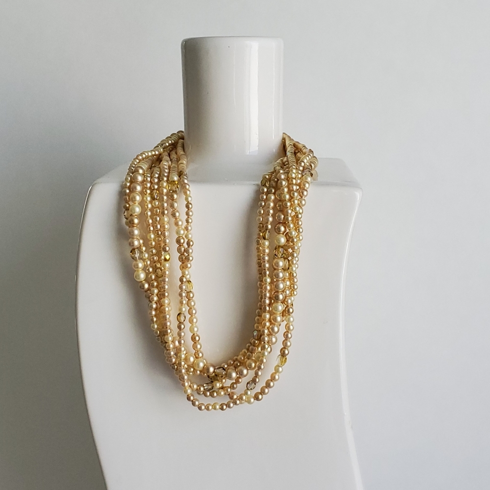 Pearl glass bead vintage multi strand necklace